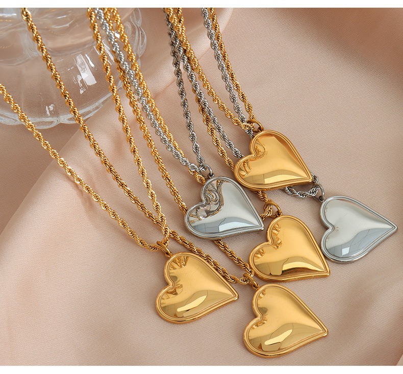 Women's Gender PVD Coated Real Gold Plated 18K Gold Heart Shape Titanium Steel Sweet Simple Style Waterproof Non Tarnish Earrings Necklace
