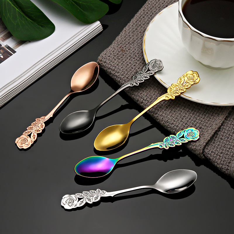 Cucchiaio creativo in acciaio inossidabile a forma di fiore di rosa per dessert, caffè, miele, zuppa e frutta, idea regalo._voghion.com