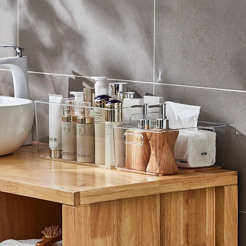 透明収納ボックス キッチンデスクトップスナック収納ボックス 小物雑貨化粧品収納ラック 透明整理ボックス|undefined