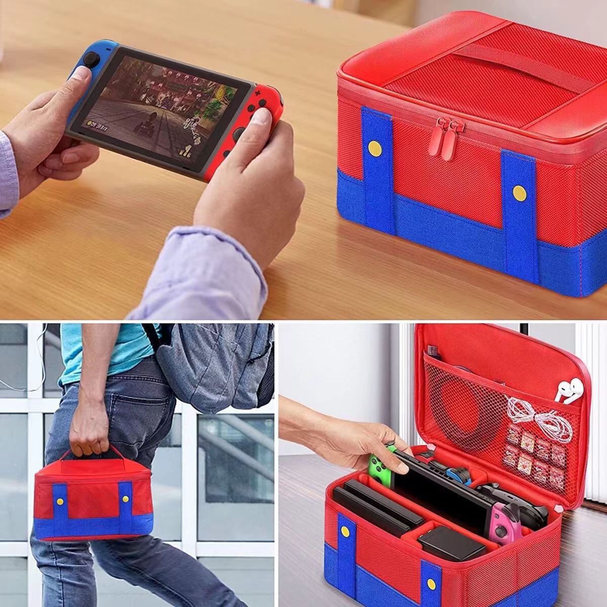 Bolsa de almacenamiento para Nintendo Switch | Funda protectora grande estilo Mario, set completo de accesorios y estuche