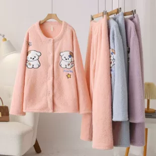 Winter cute cartoon velvet set, plus size