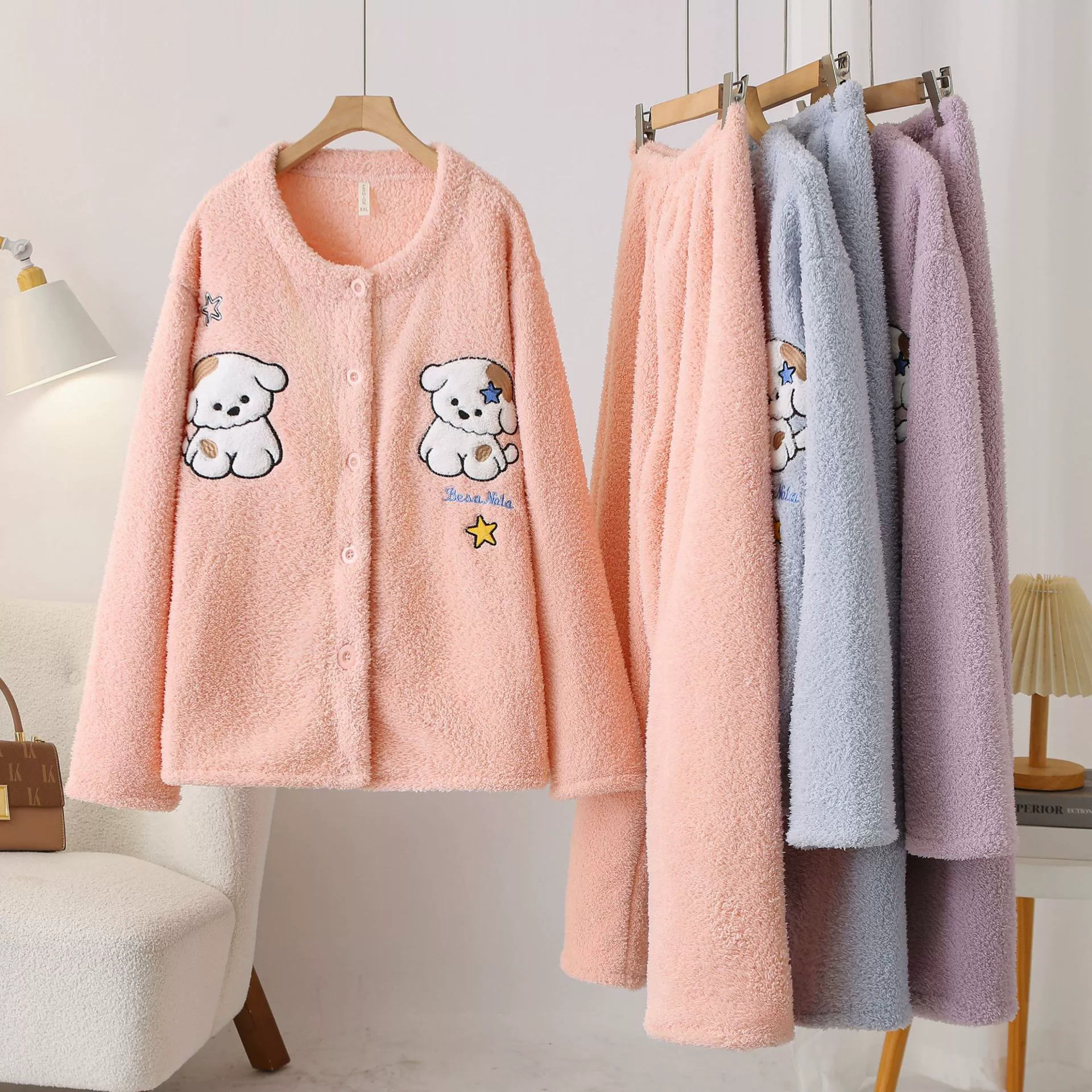 Winter cute cartoon velvet set, plus size