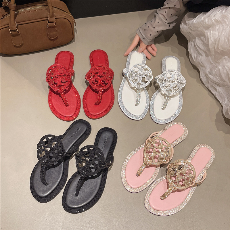 Tb Slippers for Women 2026 New Model Cross-Border Foreign Trade Beach Sandals Tb Leather Rhinestone Flip-Flops Slippers Tb Slippers for Women 2026 New Model Cross-Border Foreign Trade Beach Sandals Tb Leather Rhinestone Flip-Flops Slippers