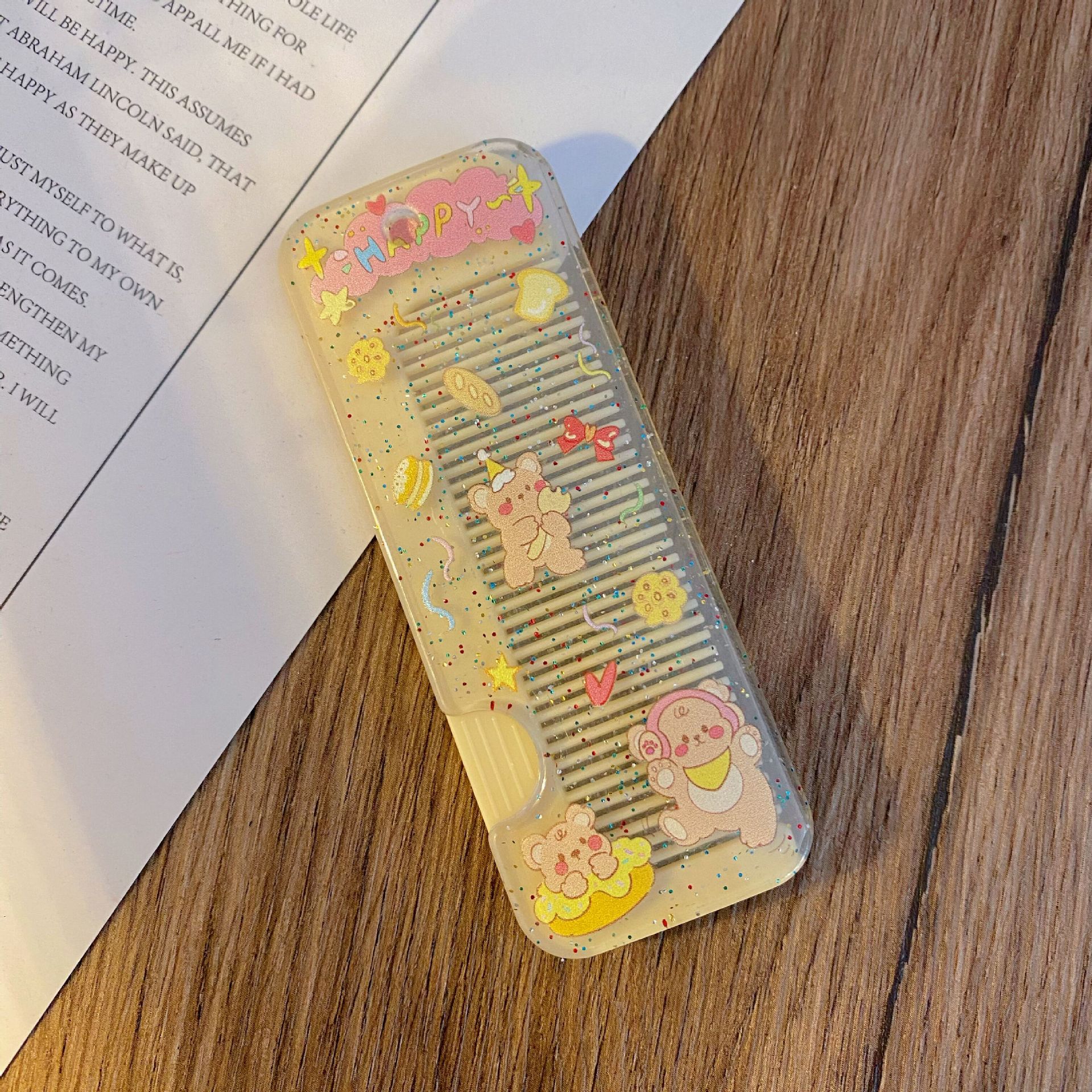 Estudiante de dibujos animados lindo peine conveniente pequeño peine chica corazón oso suave chica peine de pelo masaje mini peine