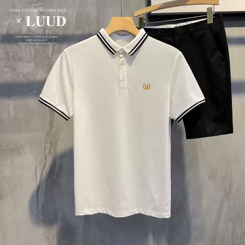 Модный поло, короткий рукав футболки для отдыха, slim fit, с вышивкой