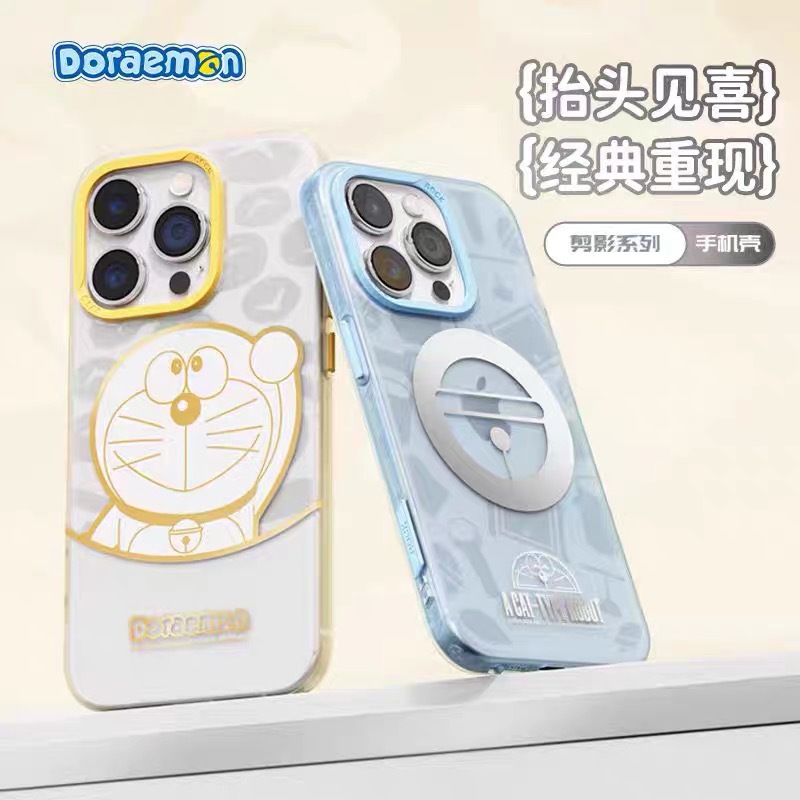 ROCK适用苹果15promax磁吸手机壳哆啦A梦15pro全包潮牌磨砂防摔套