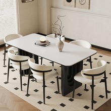 中古风岩板实木餐桌椅客厅2024新款美式法式黑色复古歺小户型家用