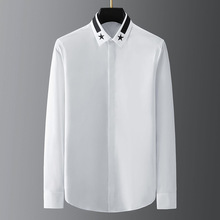 欧美潮牌春秋五角星刺绣商务休闲修身长袖衬衫男高端百搭棉质衬衣