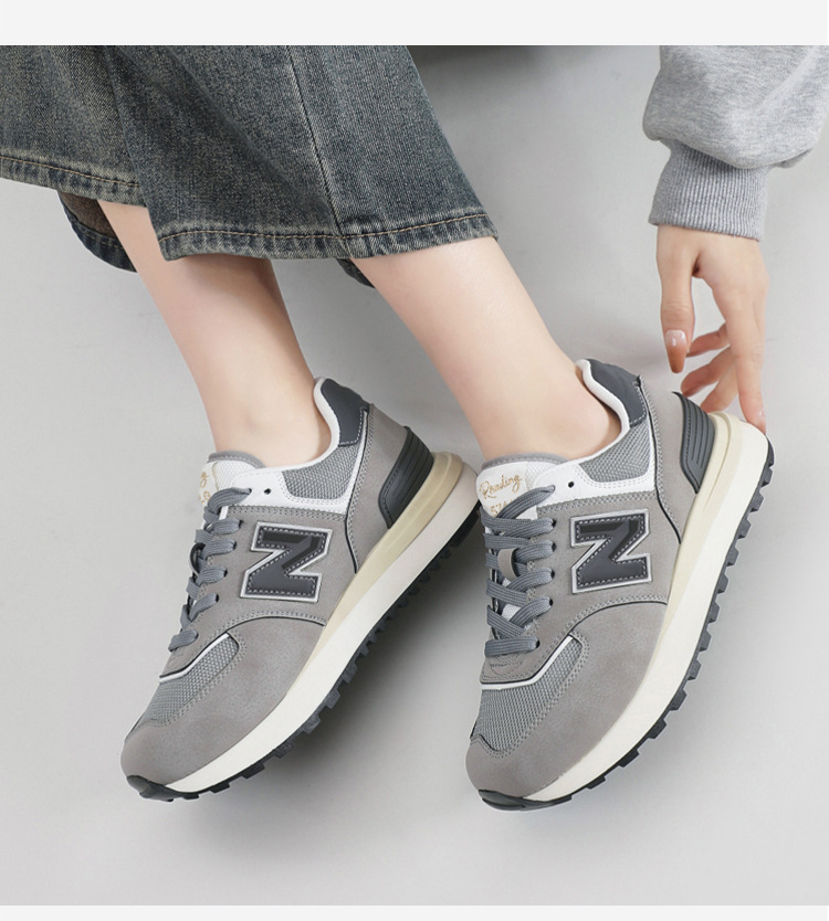 Giày sneaker nữ đế dày phong cách cổ điển N chữ tăng chiều cao — 574LG Xám nguyên tổ chi tiết 25