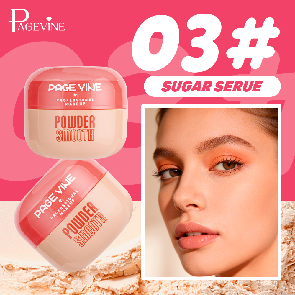 El polvo de maquillaje PAGE VINE transfronterizo es un polvo fino y ligero que se ajusta a un maquillaje mate suave y refrescante.