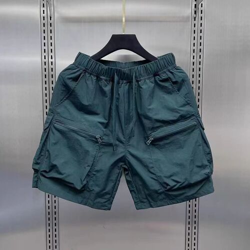 Summer thin outdoor work shorts, men's loose casual quarter pants, quick-drying outer wear pockets, zipper breathable midpants