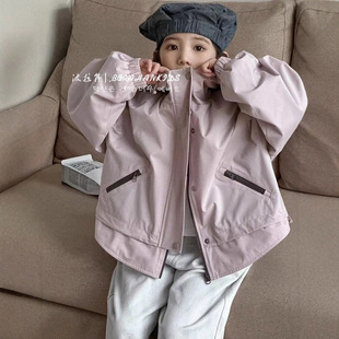 Korean Kidsren's Clothing Girls Hooded Jacket Spring and Autum 2024 Kidsren's Jacket Zipper Shirt Medium and Large Kidsren's Jacket Top