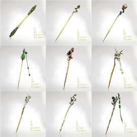 新中式做旧古青铜珍珠发簪复古高级感女日常盘发挽发簪子简约头饰