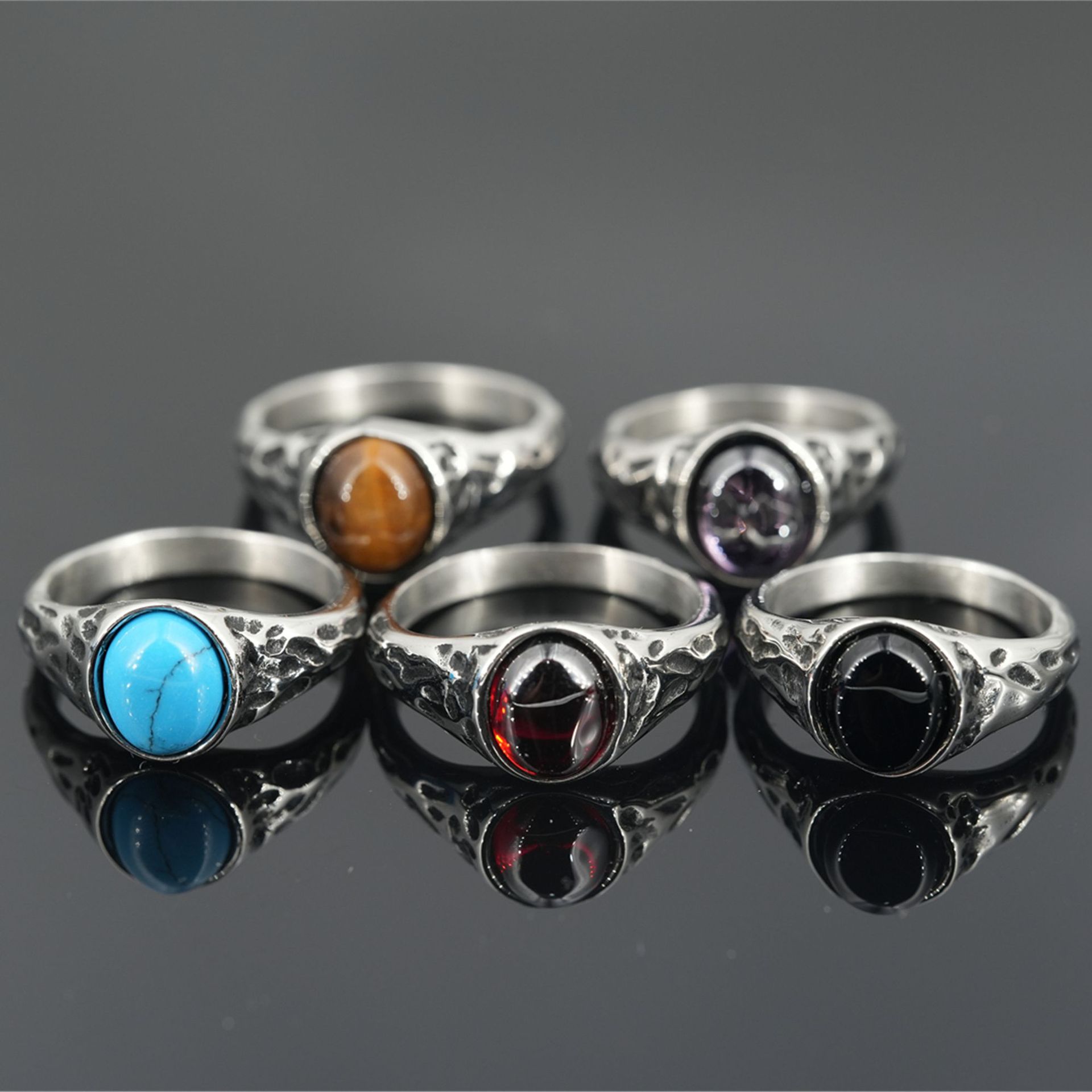 Titanium Steel Retro Gem Ring Punk Style Retro Fashion Stainless Steel Men's Ring European and American Cross-border Jewelry Ring