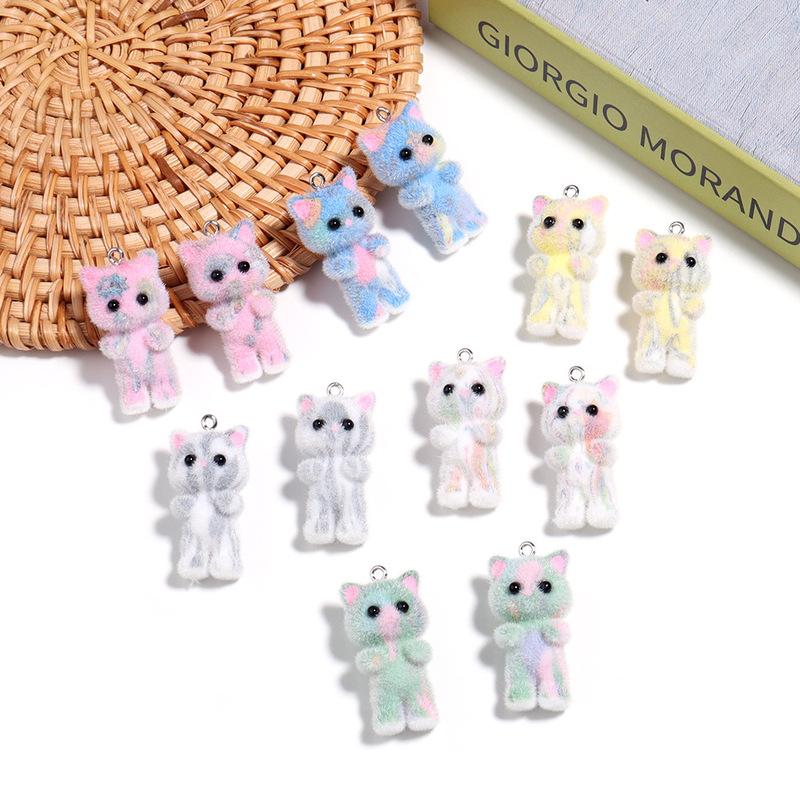 Resin flocking cute three-dimensional color cat bear pendant diy handmade earring car accessories material