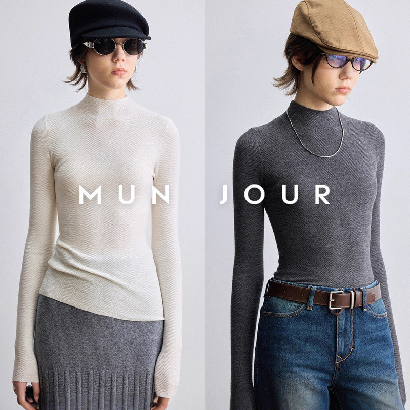 Trendy Base Layer King Minimalist Cashmere Wool Seamless Half-High Collar Slim Fit Long-Sleeve Top