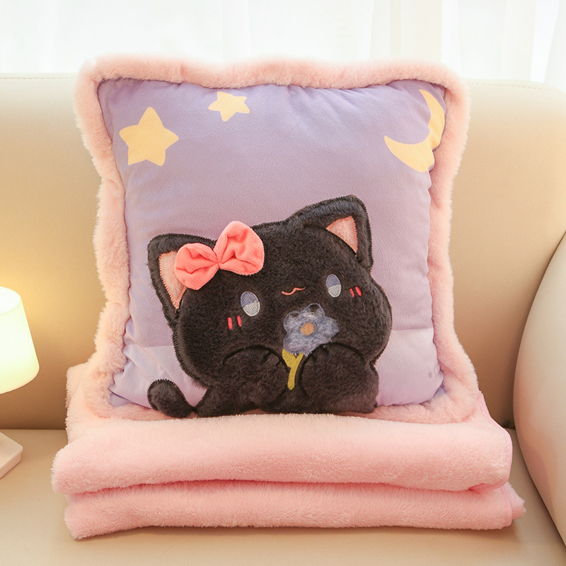 꽃 검은 고양이 [스몰 사이즈 38*38cm 담요 스프레드 1*1.5m]]