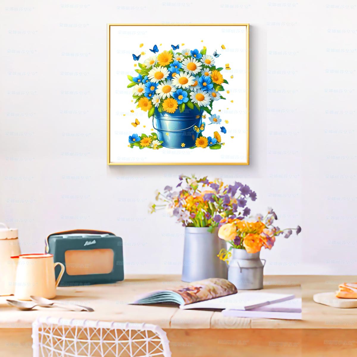 Mona Lisa real punto de cruz linda flor azul nueva flor simple sala de estar moderna dormitorio bordado hecho a mano