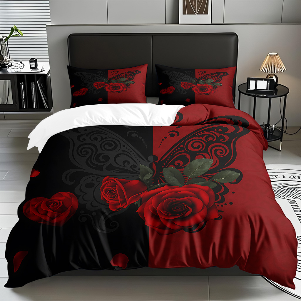 TEMU / JIT multivariado rosa digital impresión set edredón suave piel transpirable fábrica de origen textil