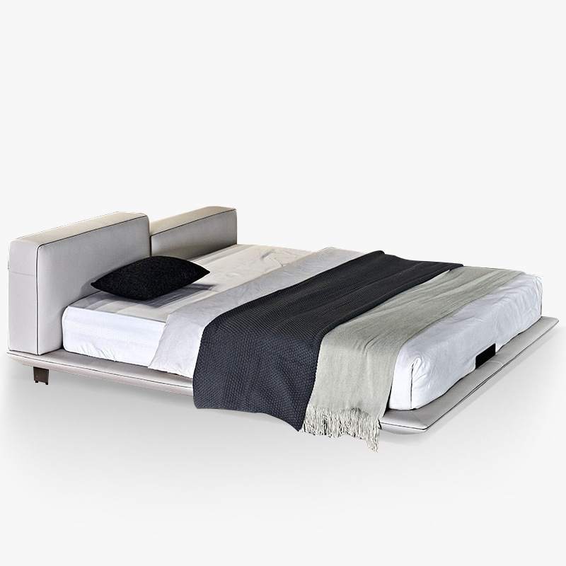Italian Minimalist Floating Leather Bed with Acrylic Foot Lamp Strips, Master Bedroom Suite, Double Bed 1.8m Leather Bed