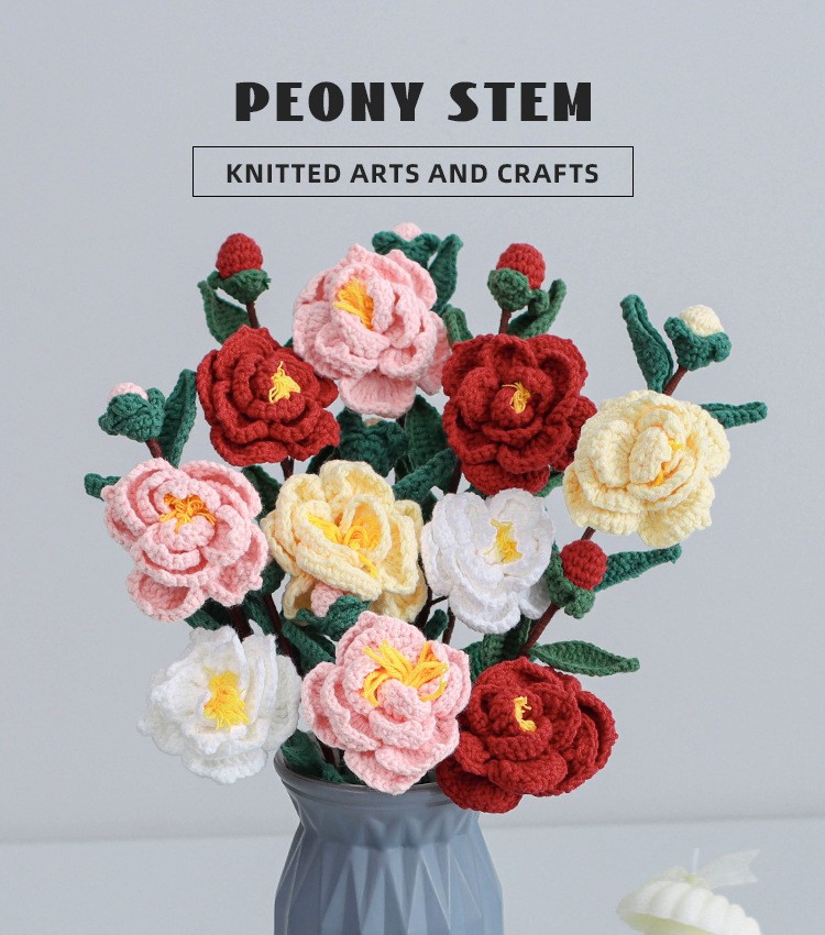 Hand-crocheted artificial lotus and peony bouquets, home desktop ornaments, preserved flowers, woven flower finished products wholesale pic 16