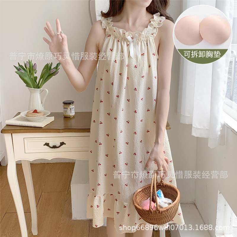 Pijama de verano delgado vestido de camisa de algodón de manga corta nubes nuevo pijama dibujos animados lindos ropa para el hogar suelta