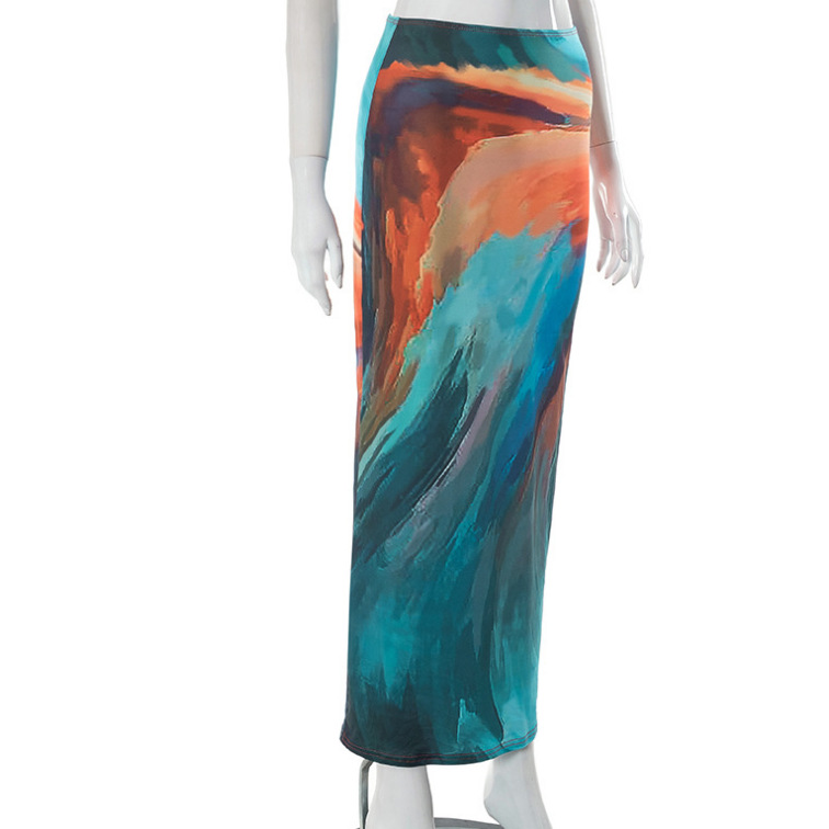 119g Weight Maxi Long Dress Dress Length Type Hip skirt Dresses Type Spandex, Polyester, Milk Silk Printing Fabric Type High Waist Waist Line High Elasticity Elasticity Daily Occasion Painted Function Slim Fit Type Geometric Pattern Spring, Autumn Season Women's Gender wind, Streetwear Style Women's Summer New Casual Painted Print Bare Midriff Slim Fit Sheath Long Skirt 16