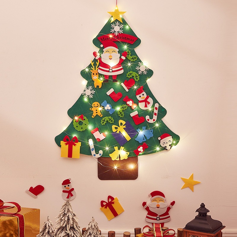 Navidad bricolaje fieltro vacaciones luces decorativas árbol de Navidad luces de colores adornos luminosos regalos para niños hecho a mano paquete de material de bricolaje