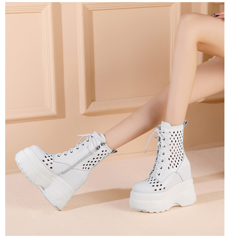 Boot nữ cổ cao dây buộc đế platform 14 cm — màu đen chi tiết 7