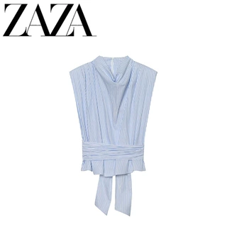 ZAZA 自制欧美风 批发女装 时尚 金属色线饰垫肩条纹上衣3225833