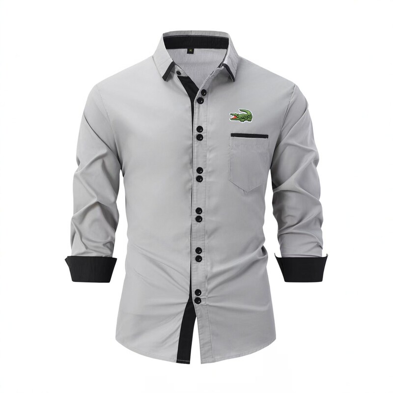 2026 Cross-Border Men's Long-Sleeved Shirt Men's Spring & Fall Cotton and Linen Color-Blocked Business Casual Lapel Slim-Fit Shirt No Ironing Required 2026 Cross-Border Men's Long-Sleeved Shirt Men's Spring & Fall Cotton and Linen Color-Blocked Business Casual Lapel Slim-Fit Shirt No Ironing Required