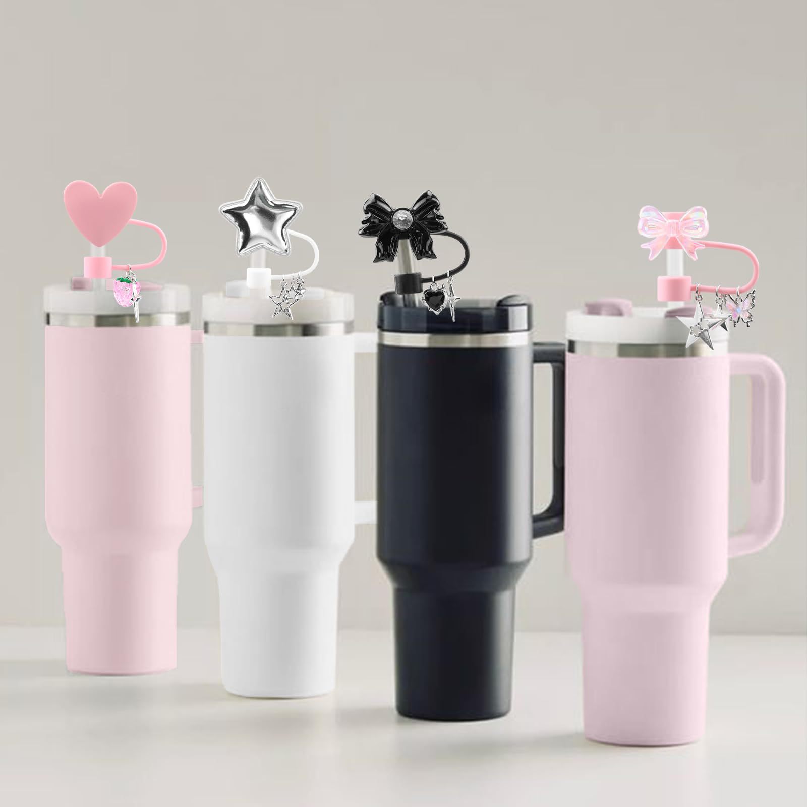 35g Weight Straw Decorative Cap Kitchen and drinking utensils Star, Bow Knot Pattern Cute Style Cute Star Bow Knot Silica Gel Straw Decorative Cap 1 Set 9