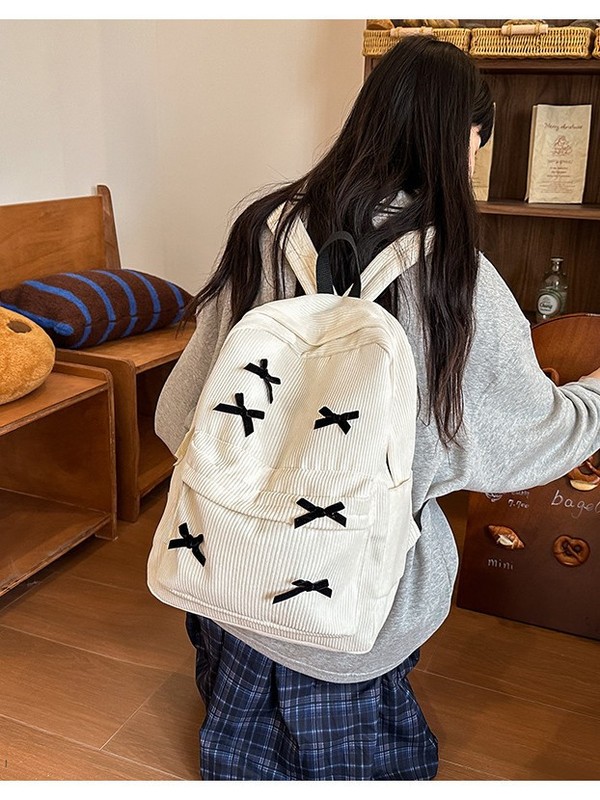 大容量双肩包女高颜值黑色少女蝴蝶结背包韩系慵懒风大学生书包|undefined