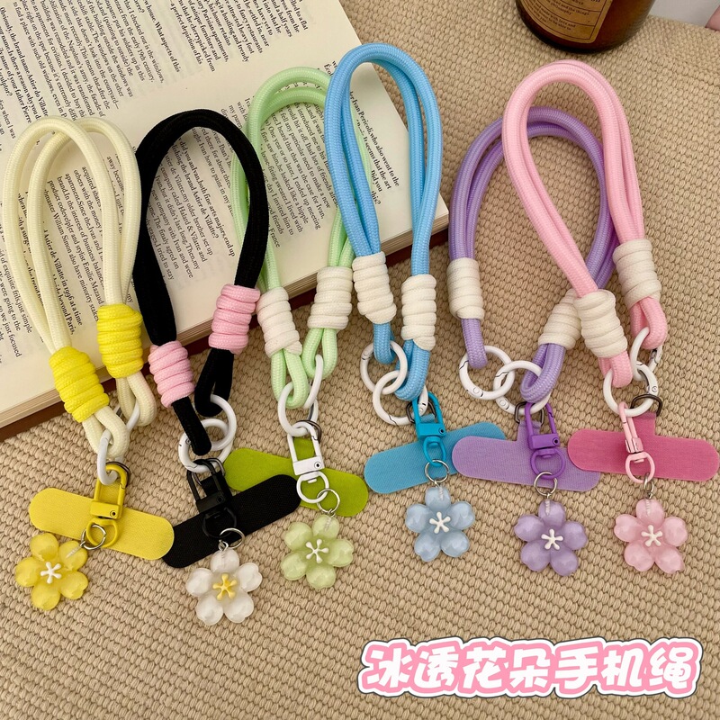 Ice-Clear Joke Pendant Woven Phone Case Short Strap with Clip Anti-Loss Wholesale Cherry Blossom Pendant Ice-Clear Joke Pendant Woven Phone Case Short Strap with Clip Anti-Loss Wholesale Cherry Blossom Pendant