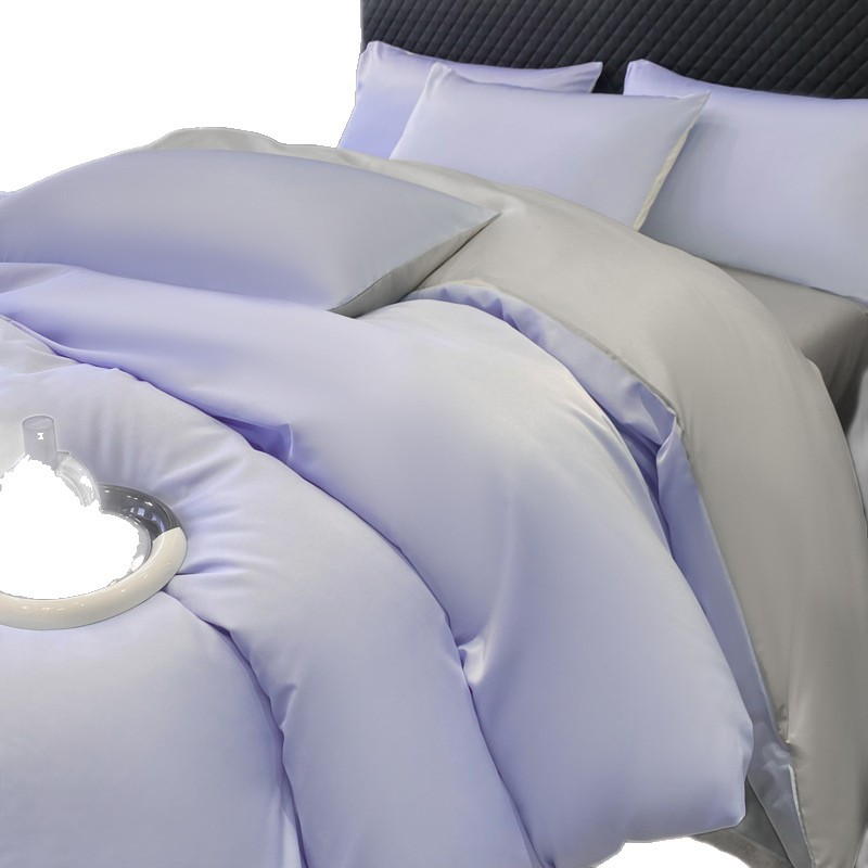 Solid Colour Duvet Cover Set And Ice Silk Premium Bed Sheet_voghion.com