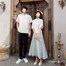 汉服情侣装夏装民国风旗袍套装学生比赛演出班服高中生毕业照长裙