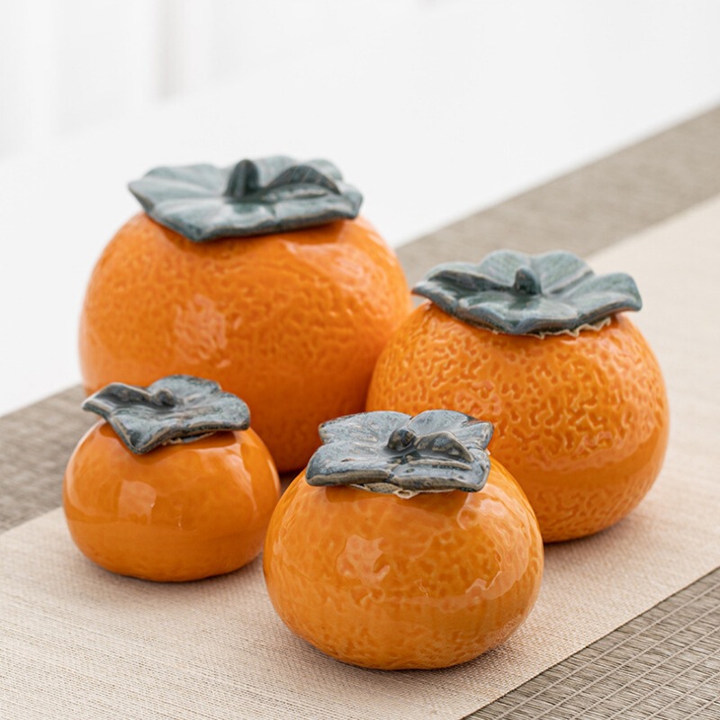 Simulation Ceramic Fruit Tea Storage Sealed Jar Orange Strawberry Ceramic Jar Creative Fruit Ornaments Gifts