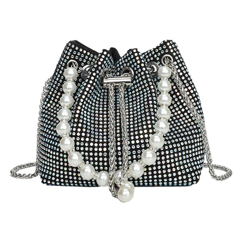 Pearl Handbag for Women 2022 New Trendy Fashion Shiny Rhinestone Shoulder Bag Internet Celebrity Stylish Chain Crossbody Bucket Bag