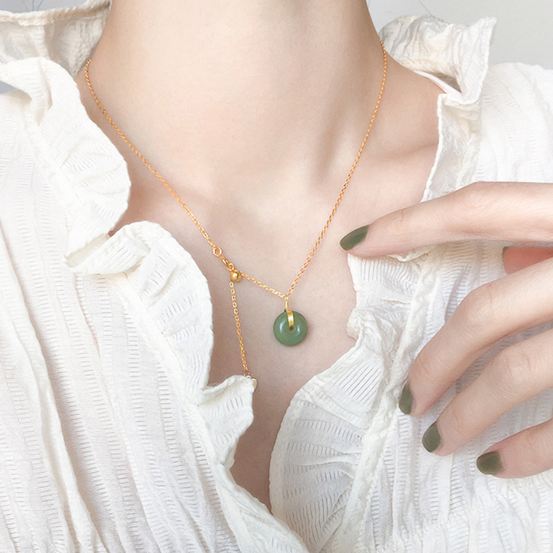 Daily Occasion Stainless Steel, Glass Material Elegant Round Stainless Steel 18k Gold Plated Jade Wholesale Necklace