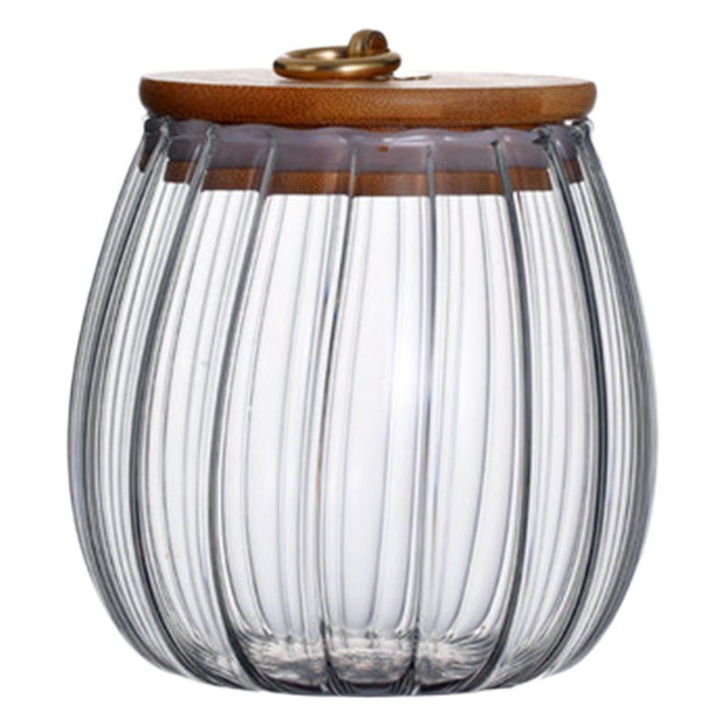 Vidrio patrón vertical sellado tarro de té cubierta de bambú tarro de vidrio patrón de tamaño pequeño tarro de almacenamiento de vidrio tarro de almacenamiento de aperitivos