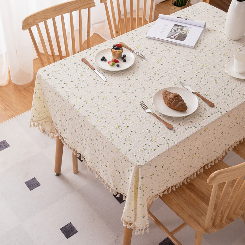 Pastoral Style Fresh Simple All-cotton Jacquard Printed Cream-colored Sunflower Rectangular Tablecloth For Coffee And_voghion.com