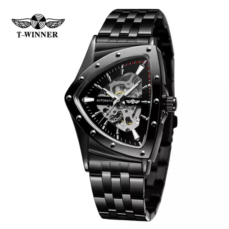 Ganador estilo europeo y americano de los hombres de moda casual hueco triángulo reloj cabeza reloj mecánico automático generación