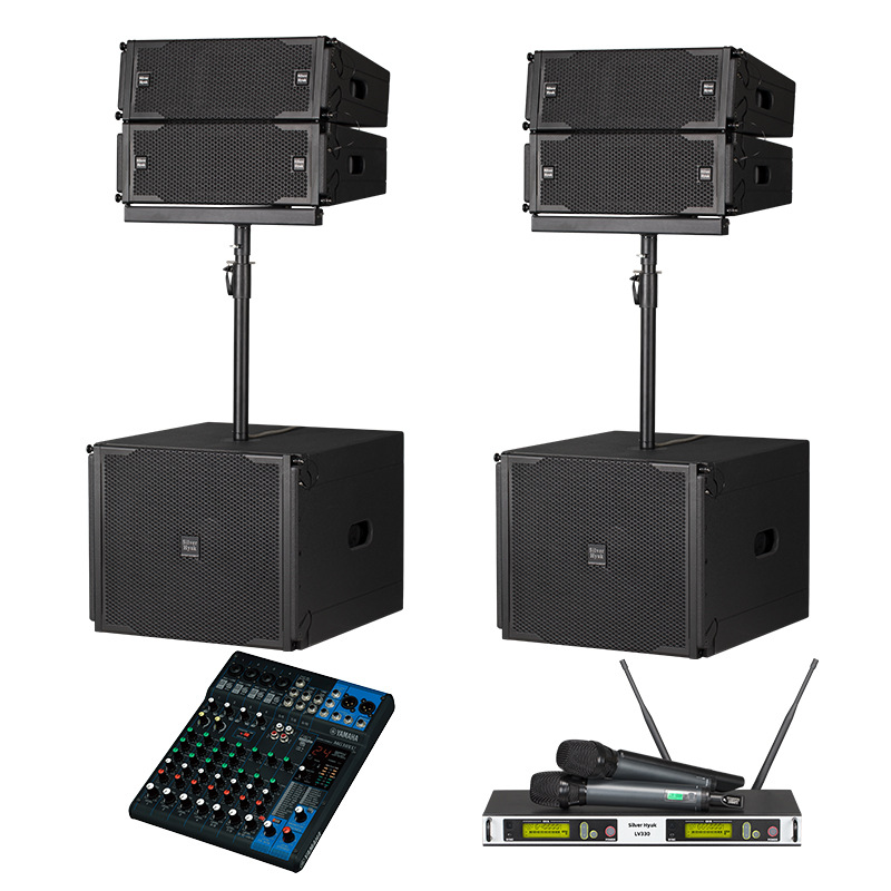 DJ sistema de sonido de disco al por mayor equipo de amplificación de sonido de matriz de línea activa conjunto completo de sonido de escenario activo portátil