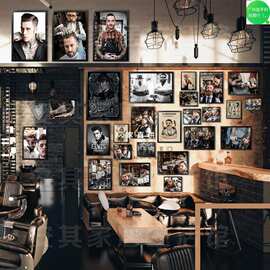 新品复古男士油头馆发型图片装饰画理发店发廊个性造型墙面挂画厂