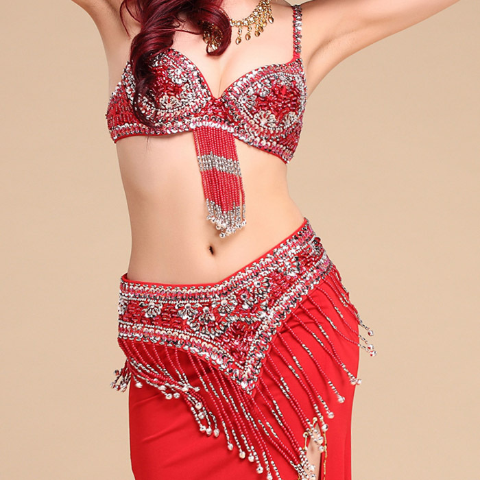 Bra de baile del estómago de cintura conjunto de alto grado sexy vestido de espectáculo de escenario de discoteca con bordado de perlas de sequillas