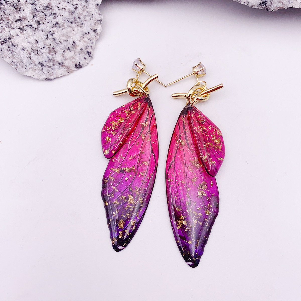 Simple Style Wings Copper Inlay Artificial Crystal Drop Earrings 1 Pair