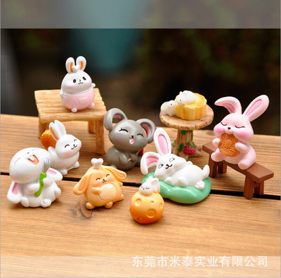 New products Mid-Autumn Festival Moon Cake rabbit gift lovely Cartoon Pink Jade Hare Scenery Potted plant resin ornament