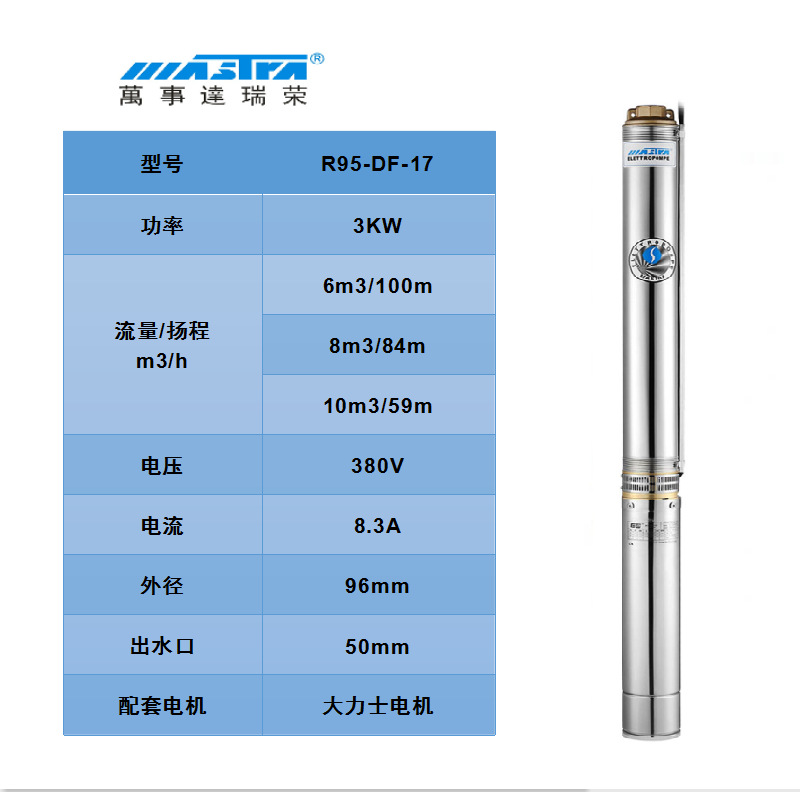 Bomba de bombeo MasterCard R95 220V bomba de agua de pozo doméstica bomba de pozo profundo bomba sumergible de acero inoxidable 380V tres fases