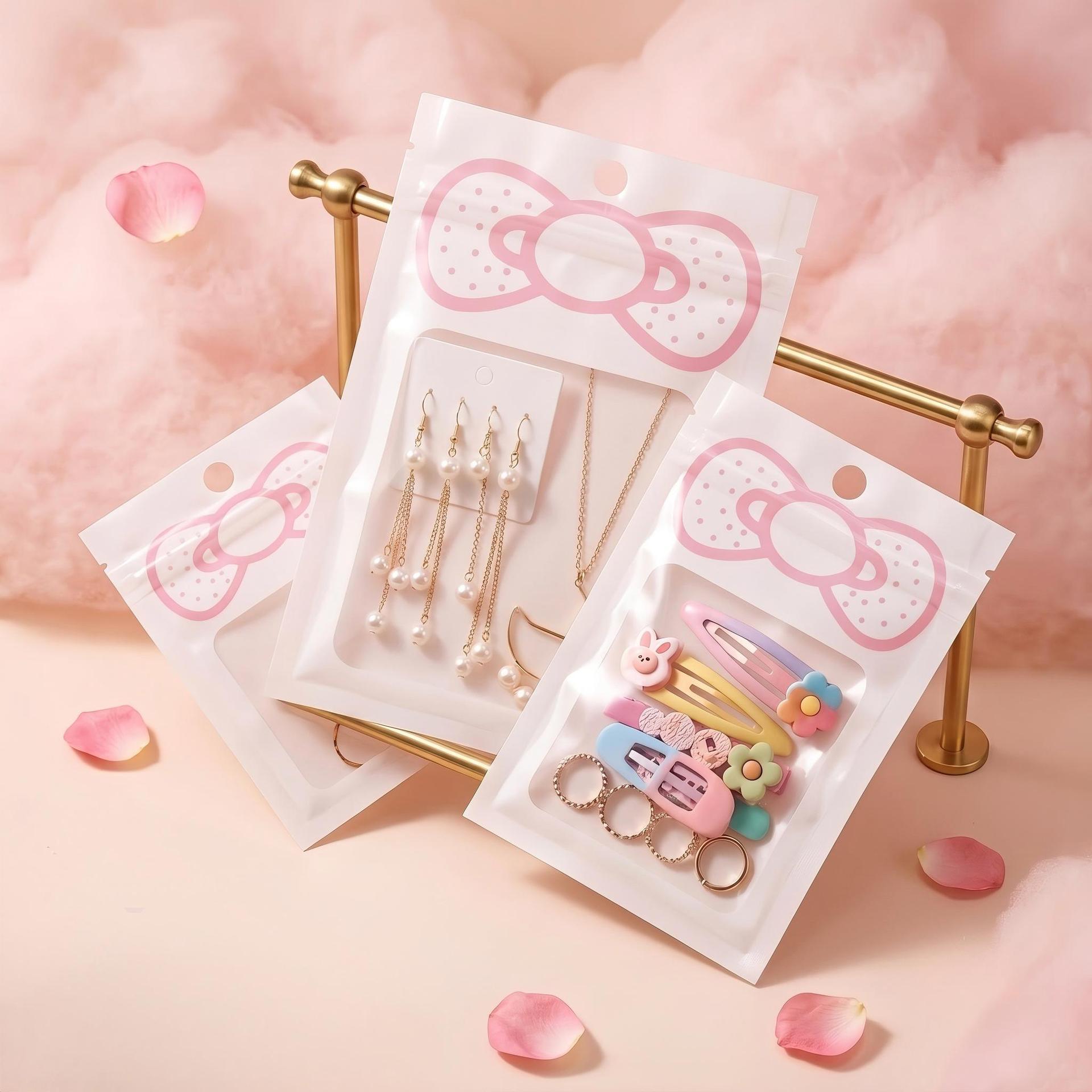 Selbstversiegelnde Beutel niedliches Cartoon-Design Instagram-Stil Verpackungs-Verschlussbeutel für Handyhüllen kleine Accessoires Schmuck Aufbewahrung Verpackungsbeutel Lagerbestände