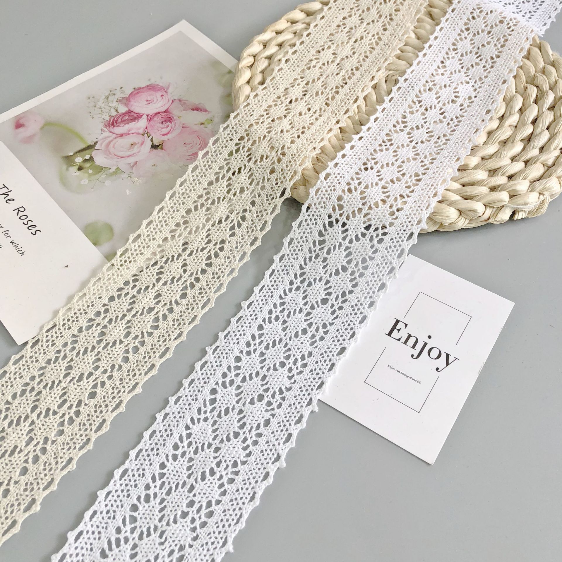 长期现货供应6cm宽本白色棉线机织蕾丝花边工艺品篮子装饰带辅料